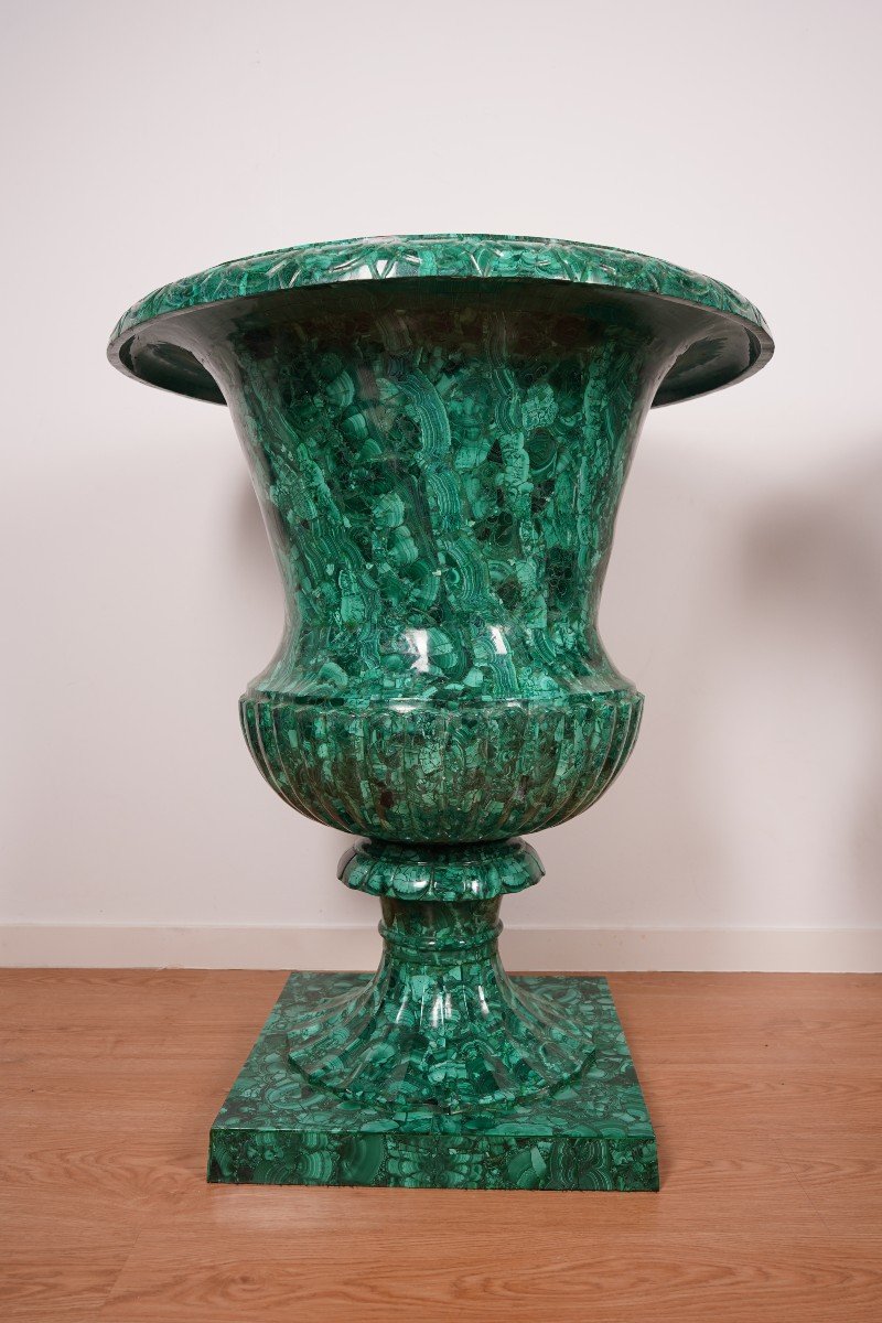 Pair Of 20th Century Malachite Vases – 100 Cm-photo-1