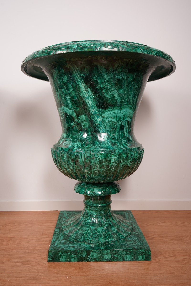 Pair Of 20th Century Malachite Vases – 100 Cm-photo-2