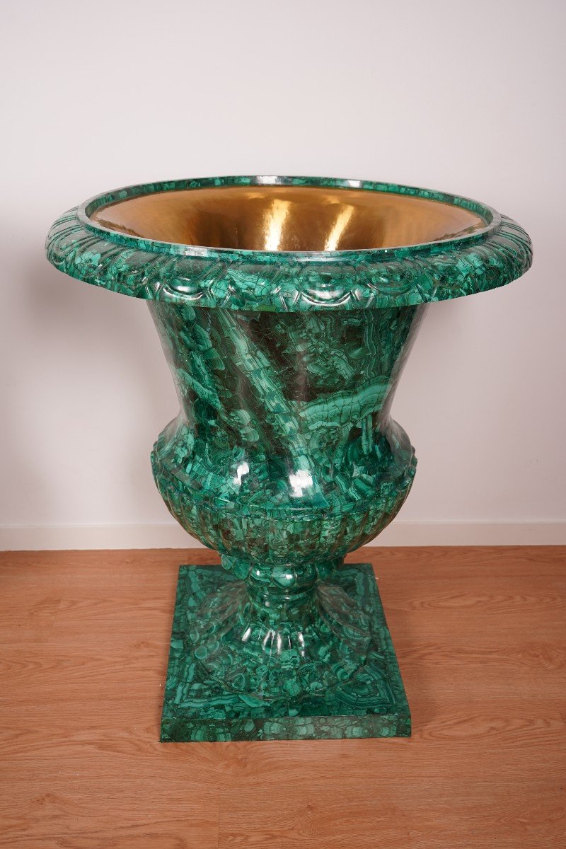 Pair Of 20th Century Malachite Vases – 100 Cm-photo-3