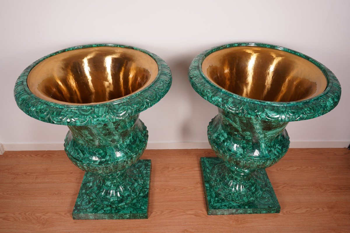 Pair Of 20th Century Malachite Vases – 100 Cm-photo-5