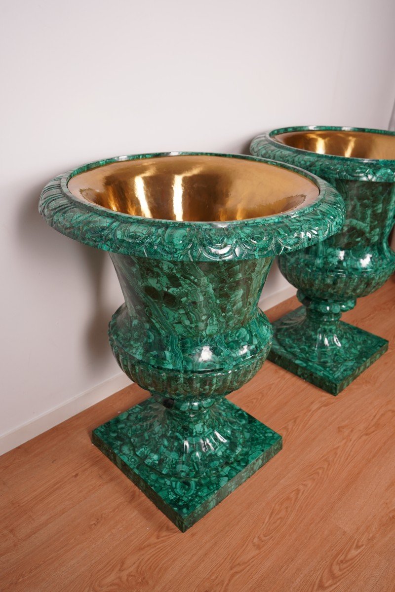 Pair Of 20th Century Malachite Vases – 100 Cm-photo-6