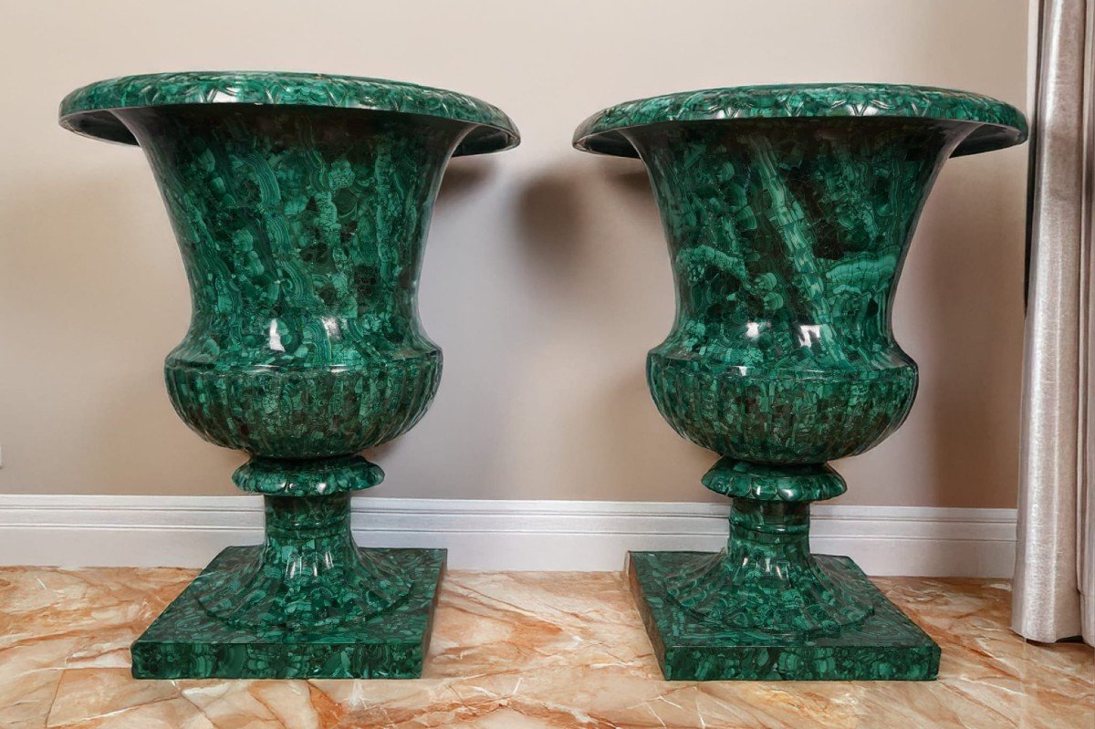 Pair Of 20th Century Malachite Vases – 100 Cm-photo-8