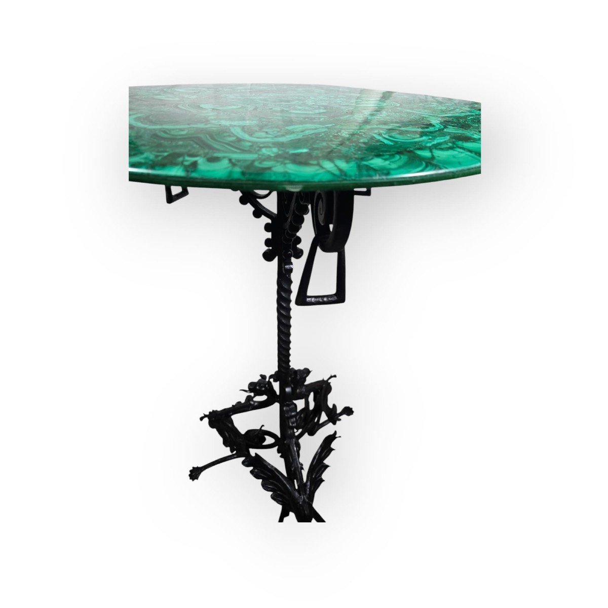 Table Basse  En Malachite Et Fer Forgé – Début Du XXe Siècle-photo-3