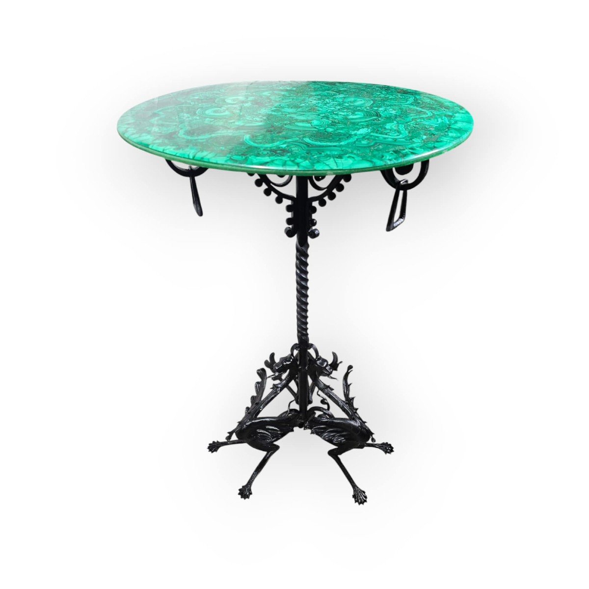 Table Basse  En Malachite Et Fer Forgé – Début Du XXe Siècle-photo-1