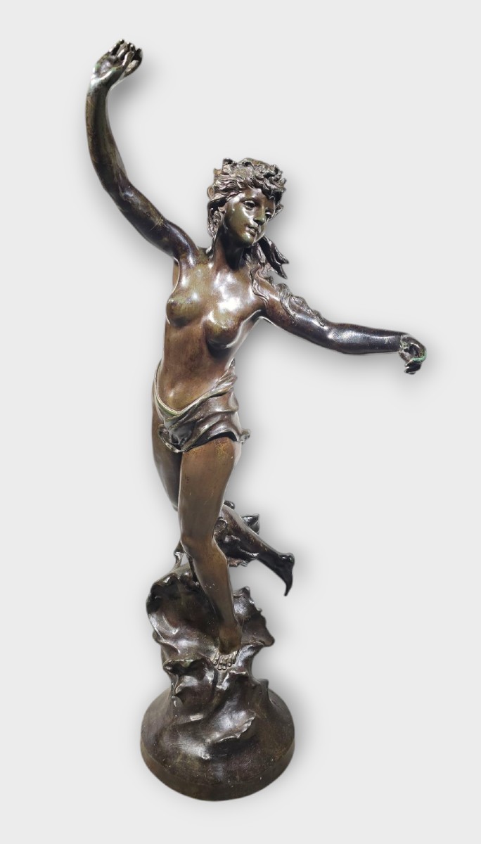  French Bronze Sculpture Representing A Nude Woman, Marcel Debut 108 Cm