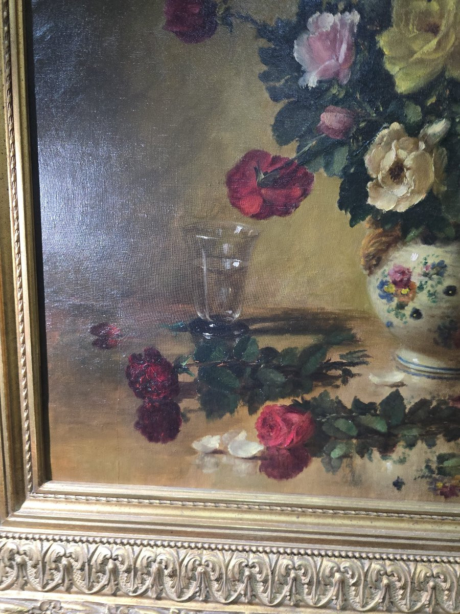 Peinture à l'Huile Florale – Début Des Années 1900-photo-4