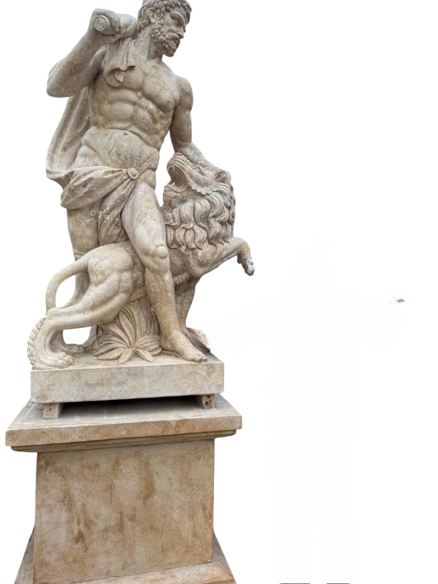 Paire De Sculptures d'Hercule En Marbre Italien – Fin Du XXe Siècle 280 Cm-photo-2