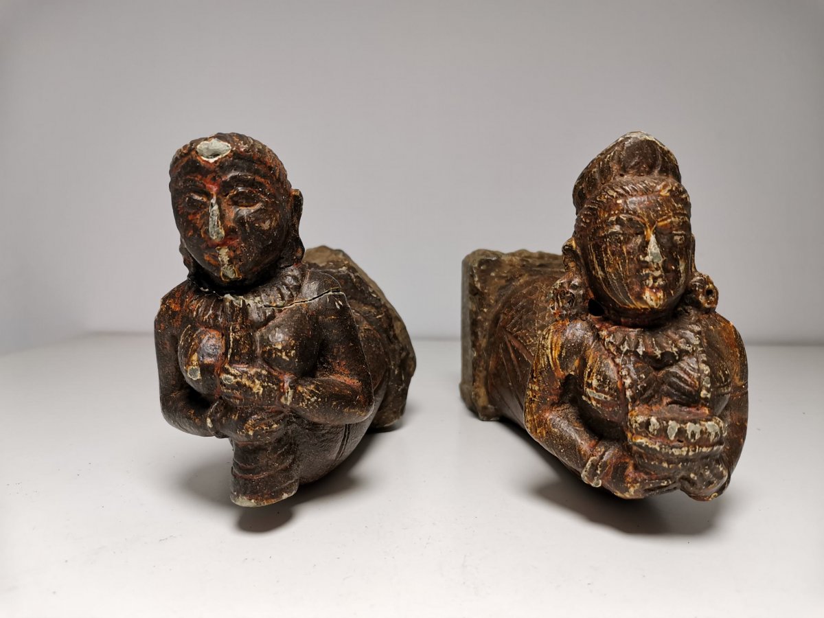 Indian Sculpted Stone Statuettes From XIX Eme