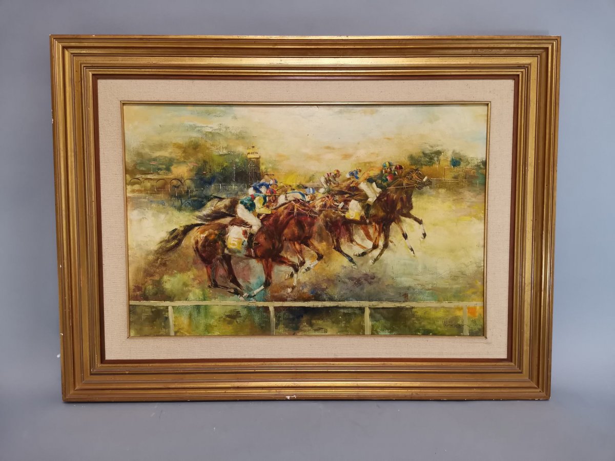 Oil On Canvas With Horse Race-photo-2
