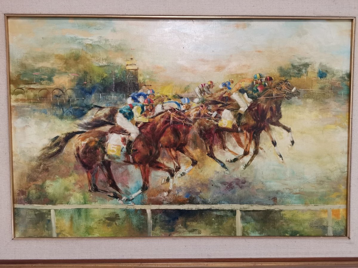 Huile Sur Toile Avec Course De Cheval-photo-3