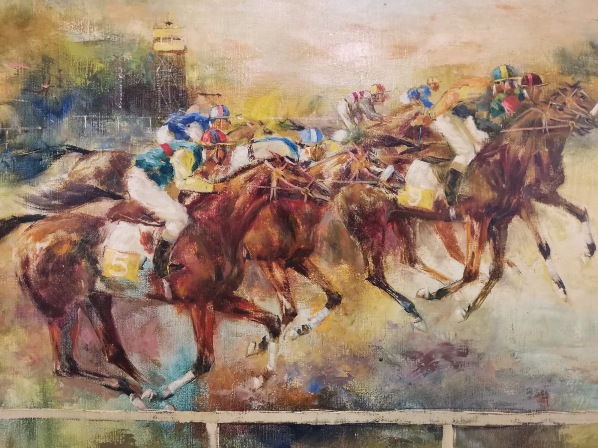 Huile Sur Toile Avec Course De Cheval-photo-1