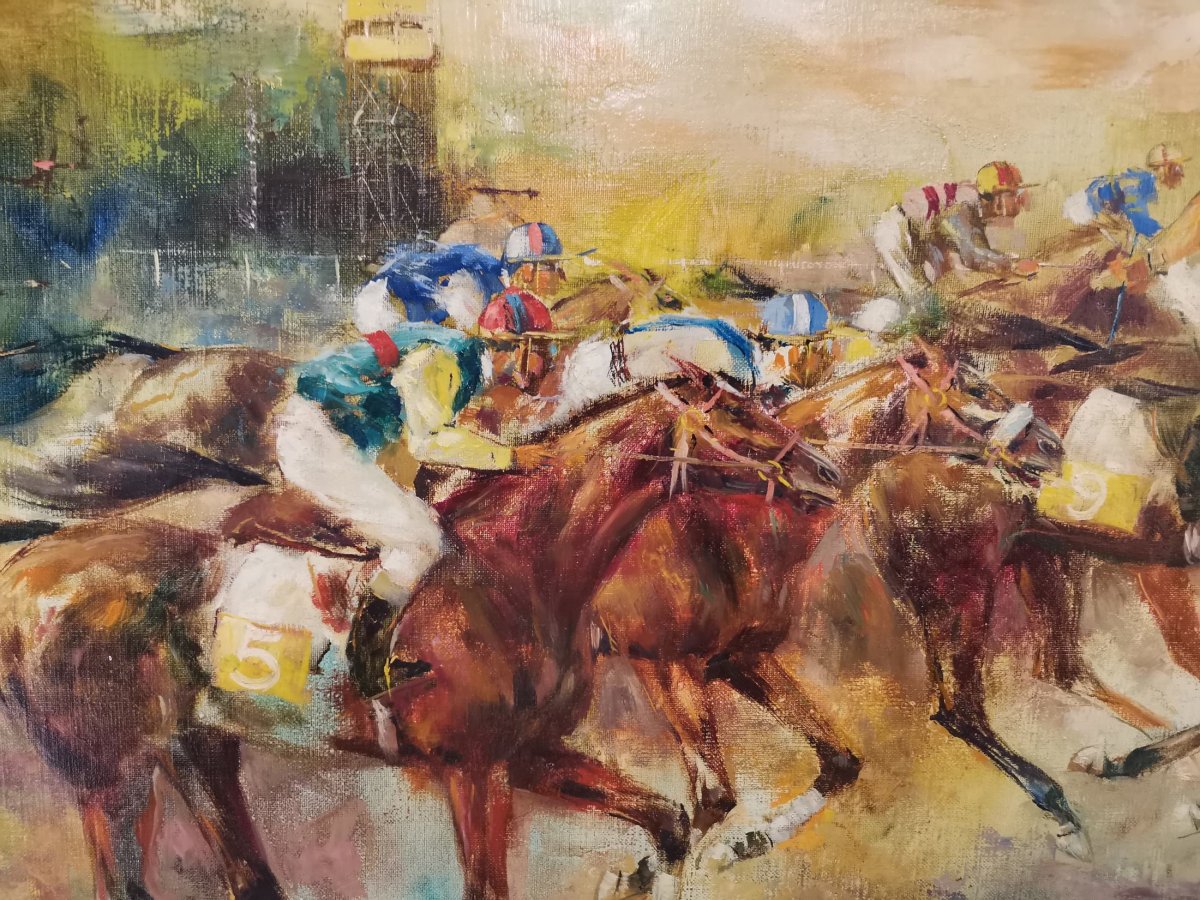 Oil On Canvas With Horse Race-photo-3
