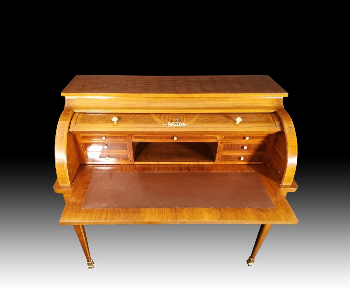 Cylinder Desk In Marquetry Late 19th-photo-1