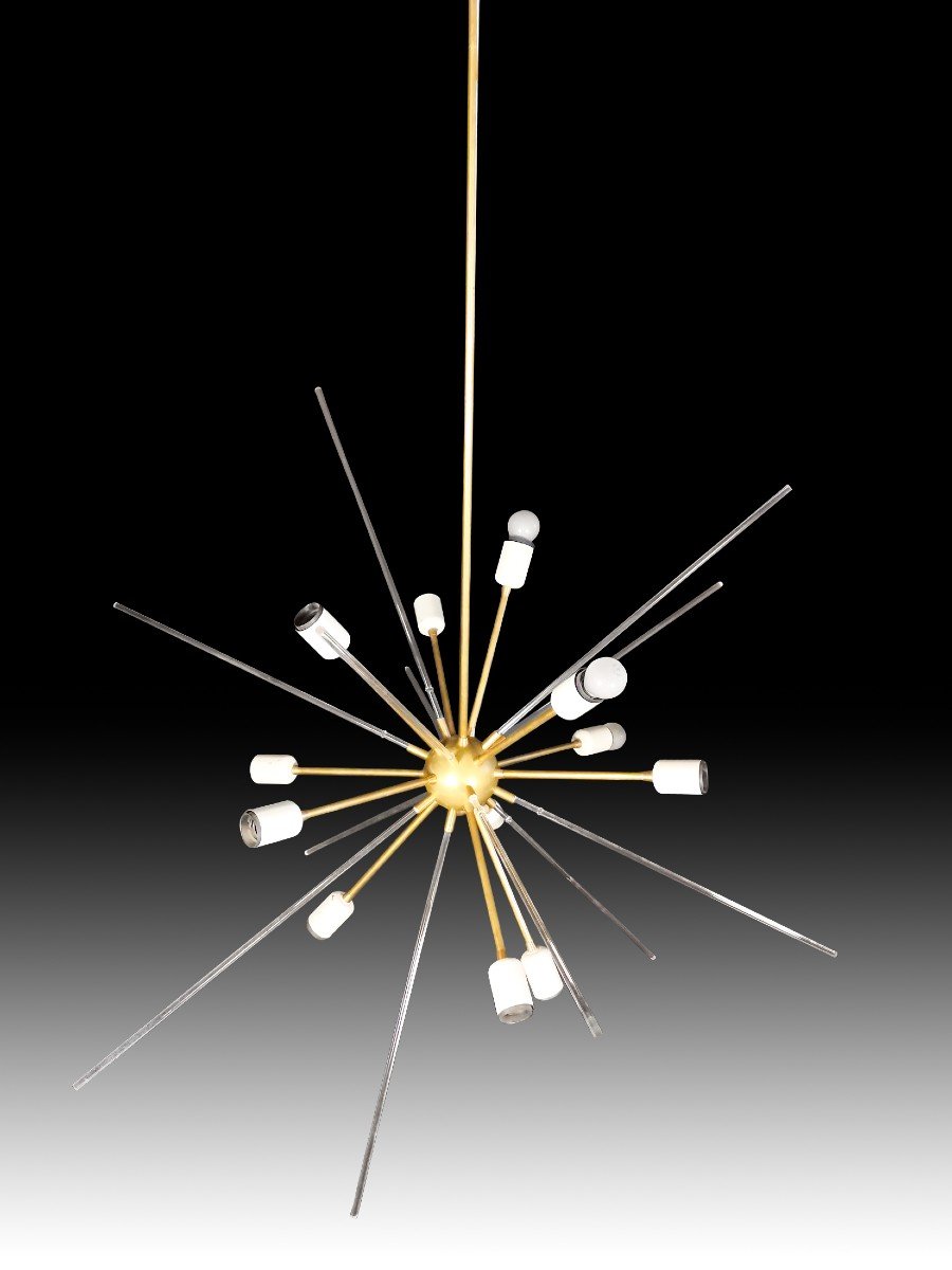 Lustre  De Laiton Et Méthacrylate, Des Années 80-photo-4