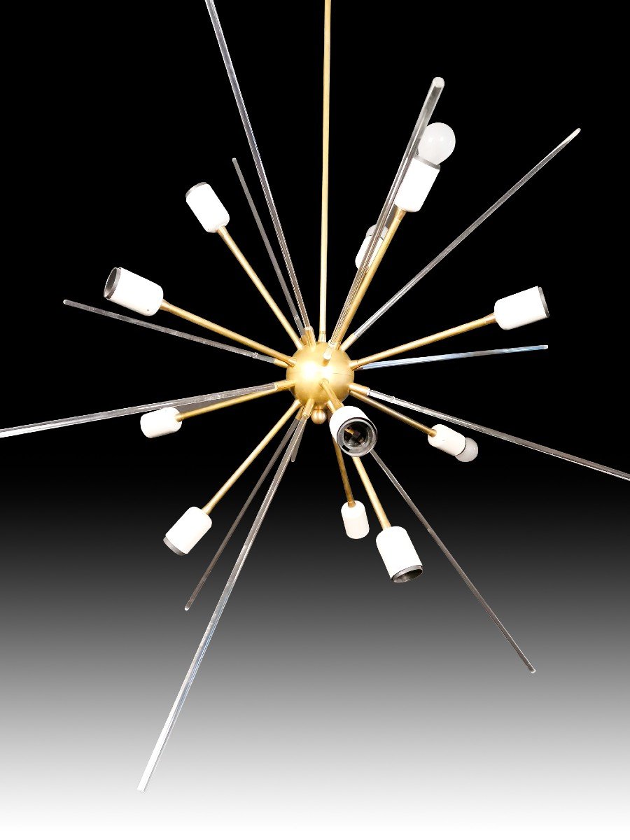 Lustre  De Laiton Et Méthacrylate, Des Années 80-photo-1