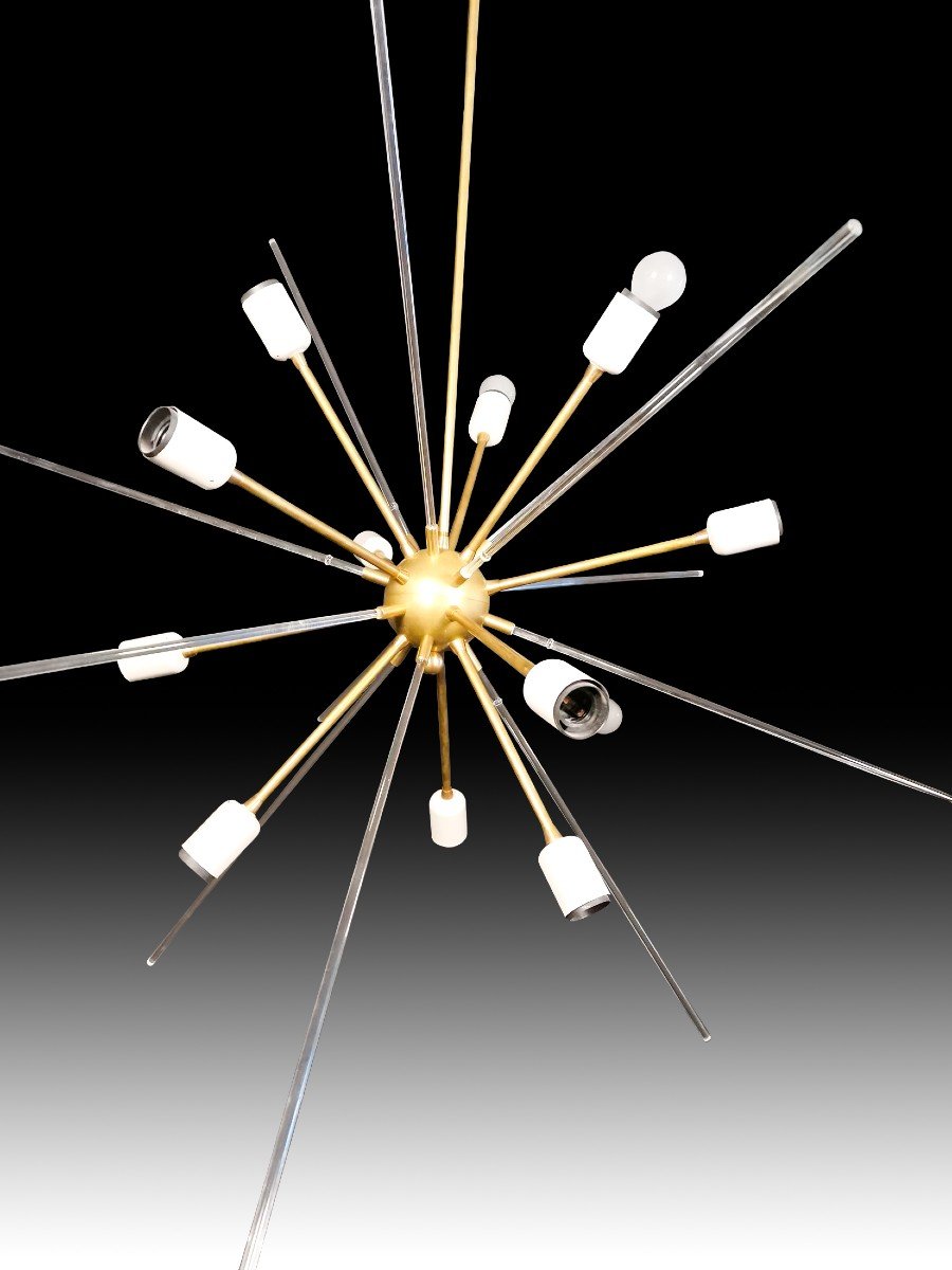 Lustre  De Laiton Et Méthacrylate, Des Années 80-photo-2