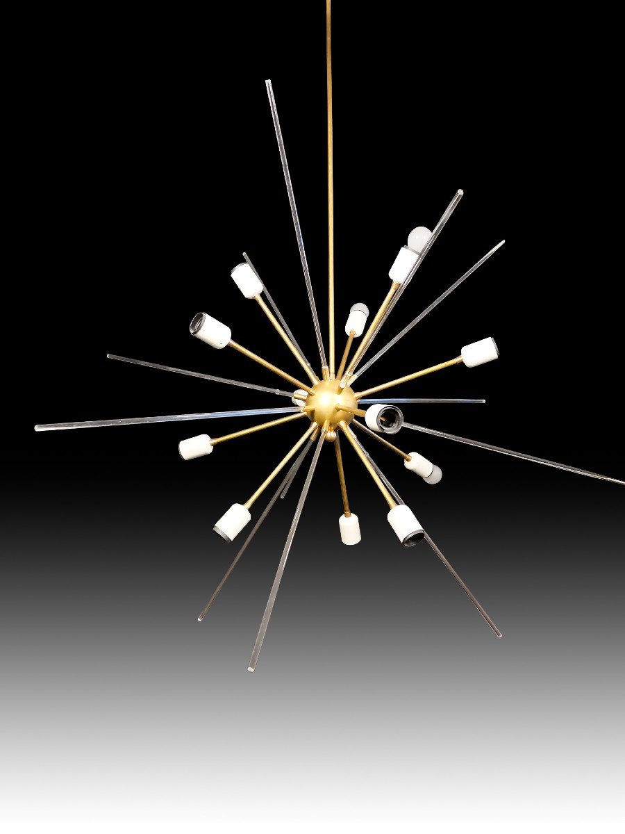 Lustre  De Laiton Et Méthacrylate, Des Années 80-photo-8