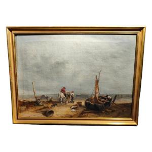 Huile Sur Toile Ecole Anglaise Scene Marine XVIIIe Siecle