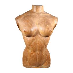 élégant Torse De Femme En Bois Des Années 50 : Artisanat Sculpté En Bois Massif