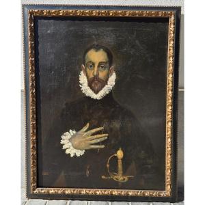 Oil On Canvas "the Gentleman With His Hand On His Chest" By El Greco - Copy