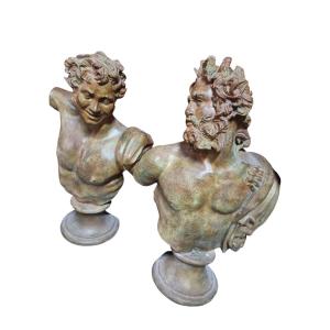 Elegant Pair Of Roman Fauns In Bronze Circa 1920