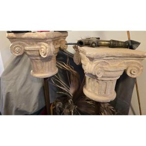 Pair Of Decorative Romanesque Terracotta Capitals – 1950s