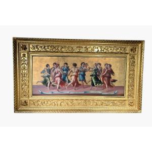 19th Century Italian Oil Painting – “apollo And The Muses Dancing” By Antonio Cost