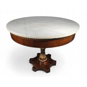 Elegant 19th Century Italian Round Center Table With Carrara Marble Top