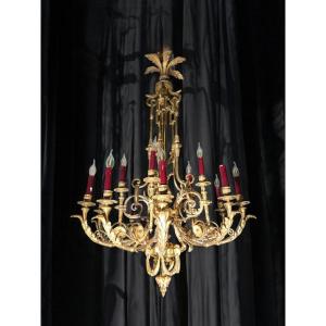 Lustre Français En Bronze Doré Du XIXe Siècle – 16 Lumières