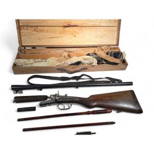 Antique French Double Barrel Shotgun With Case