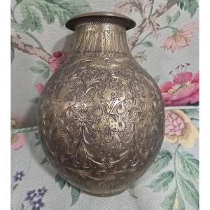 Antique 19th Century Brass Vase With Exotic Figures