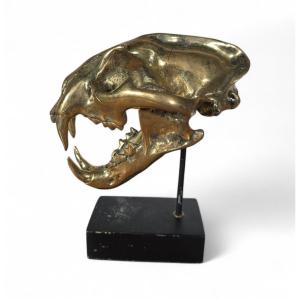 Sculpture De Crâne De Lion En Bronze