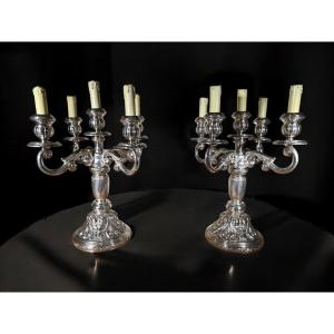 Magnificent Pair Of Sterling Silver Electrified Candelabras