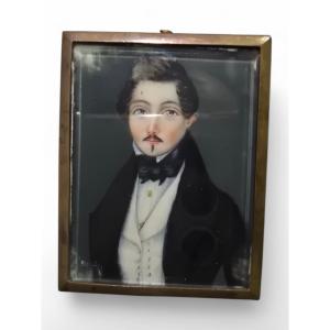 Portrait Miniature à l'Huile Du XIXe Siècle