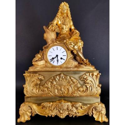 Large Gilt Bronze Clock With Louis Iv