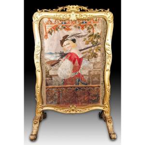 Louis XV Period Fireplace Screen In Dore Wood And Tapestry