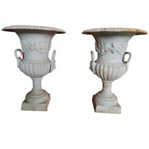 Pair Of Iron Garden Vases