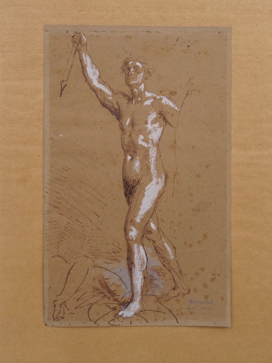 Preparatory Drawing Pencil On Paper By Théodore Chassériau, C. 1850s-photo-1