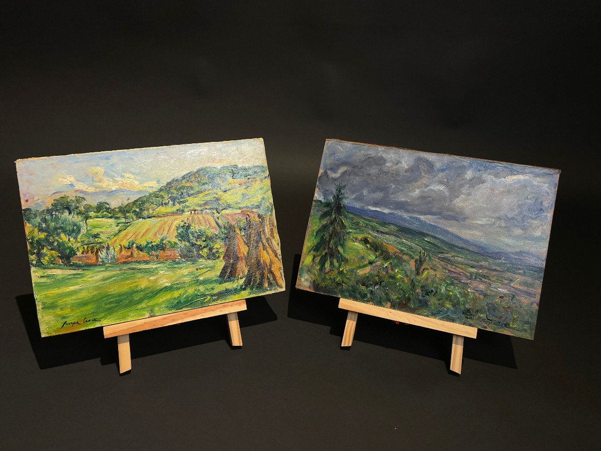 Pair Of Oil Paintings "colli Veneti" By Luigi Scarpa Croce, Late 1950s