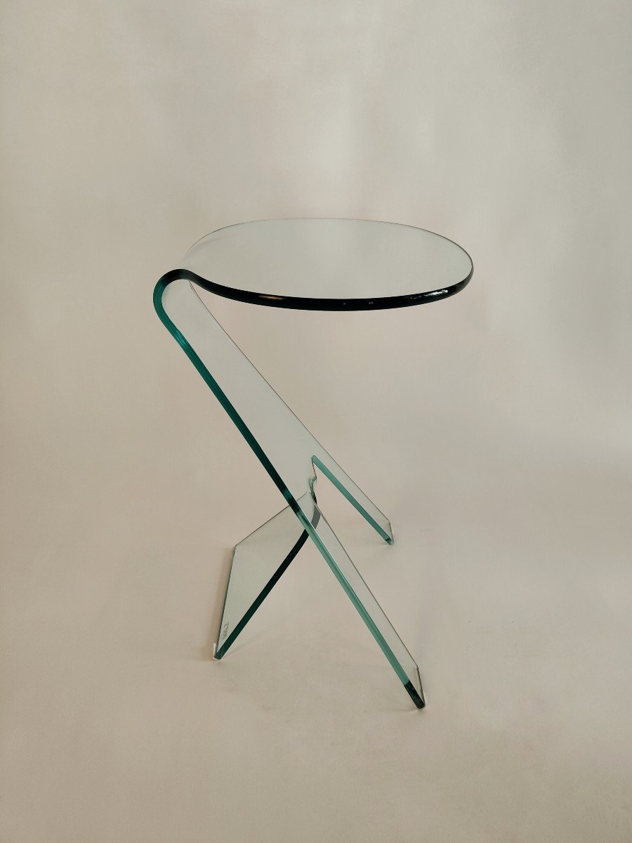 Coffee Table Grillo In Curved Glass By Vittorio Livi For Fiam Italy-photo-2