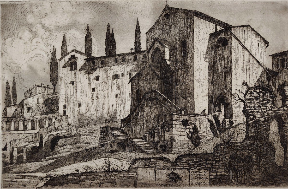 Église de Santa Libera à Vérone - Gravure d'Ettore Fagiuoli-photo-2