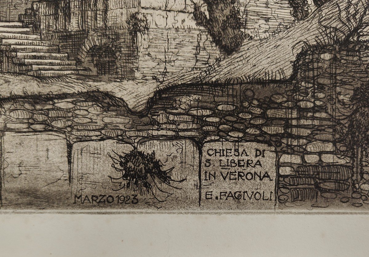 Église de Santa Libera à Vérone - Gravure d'Ettore Fagiuoli-photo-3