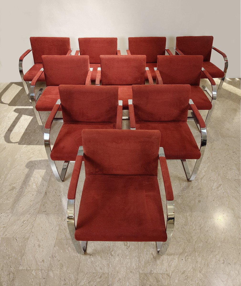 Set Of 10 Brno Flat Bar Chairs By Knoll, Design By Mies Van Der Rohe 20th Century