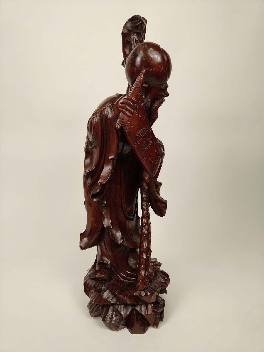 Teak Wood Carving Of A Sage - Circa 1890, China-photo-2