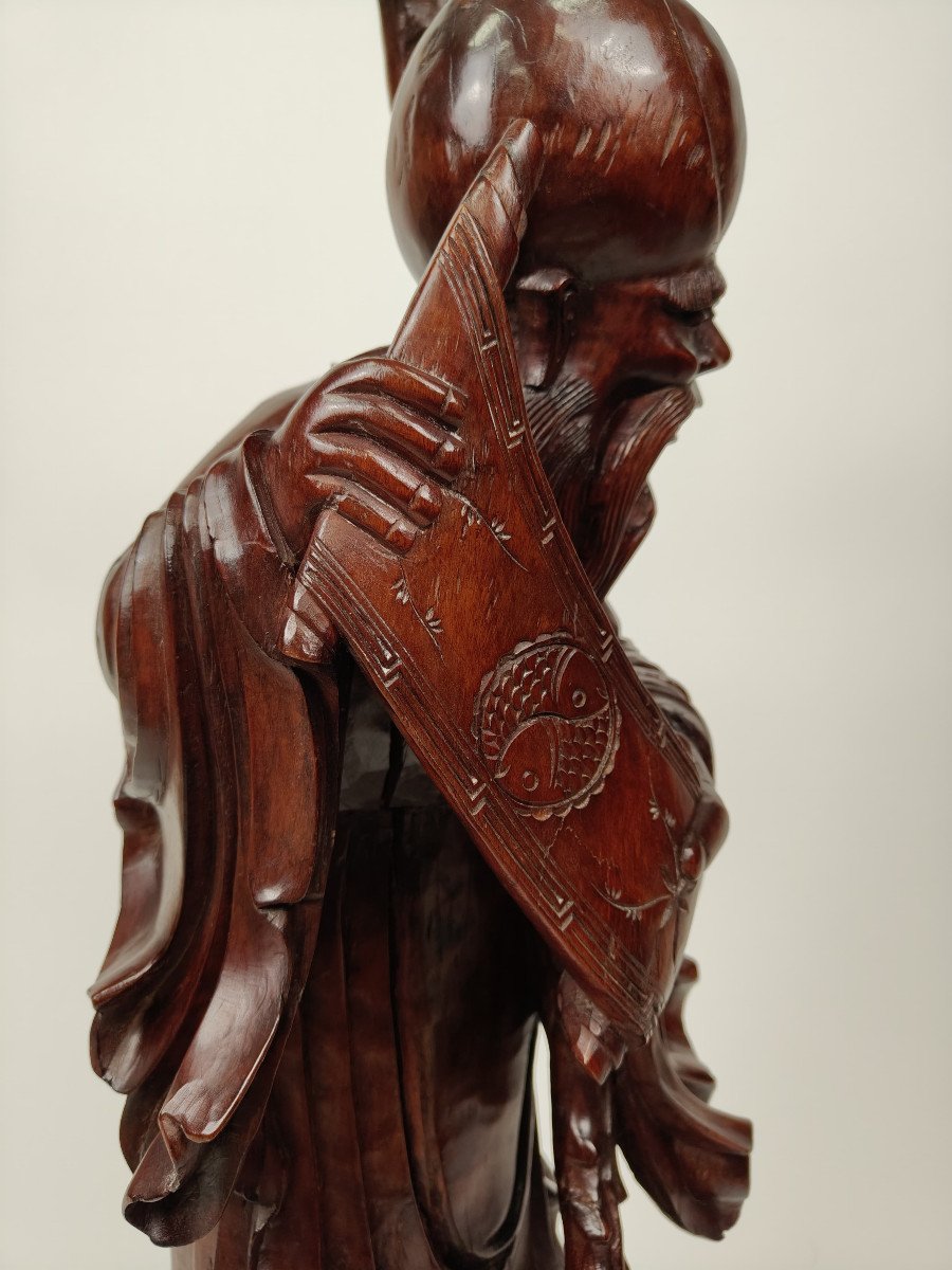 Teak Wood Carving Of A Sage - Circa 1890, China-photo-1