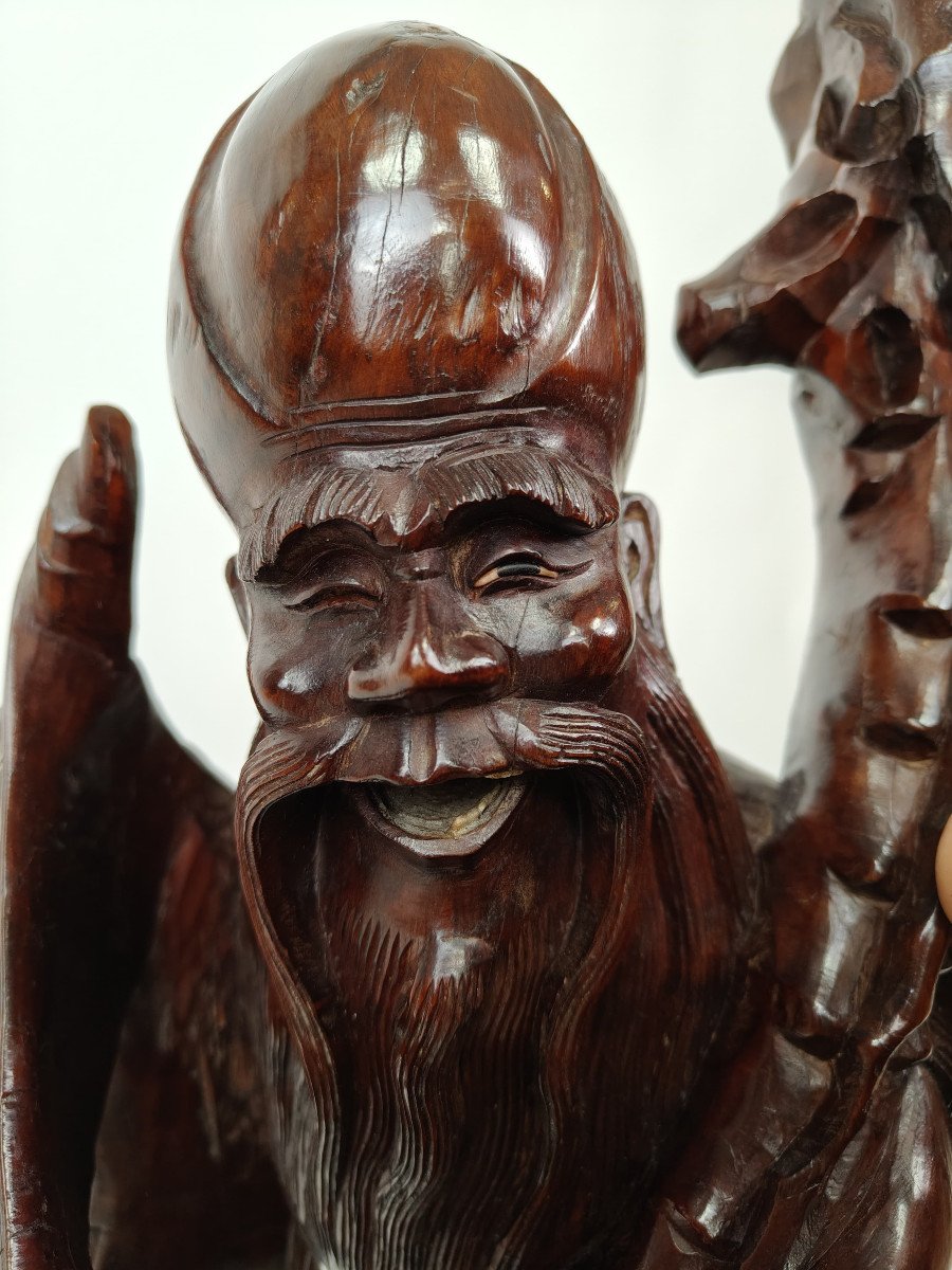 Teak Wood Carving Of A Sage - Circa 1890, China-photo-2