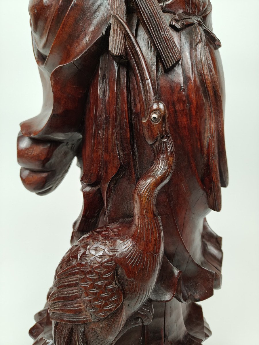 Teak Wood Carving Of A Sage - Circa 1890, China-photo-3