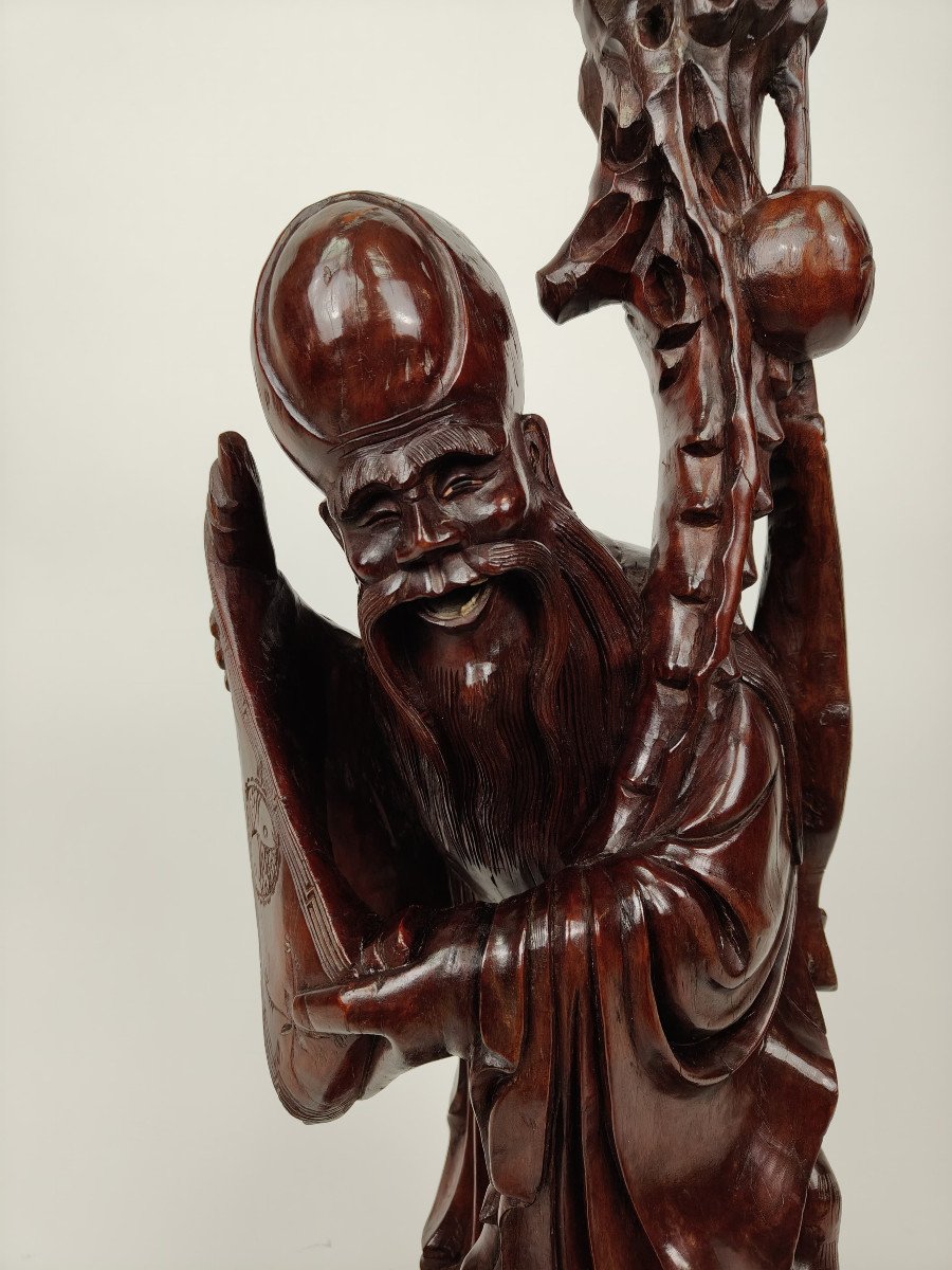 Teak Wood Carving Of A Sage - Circa 1890, China-photo-5