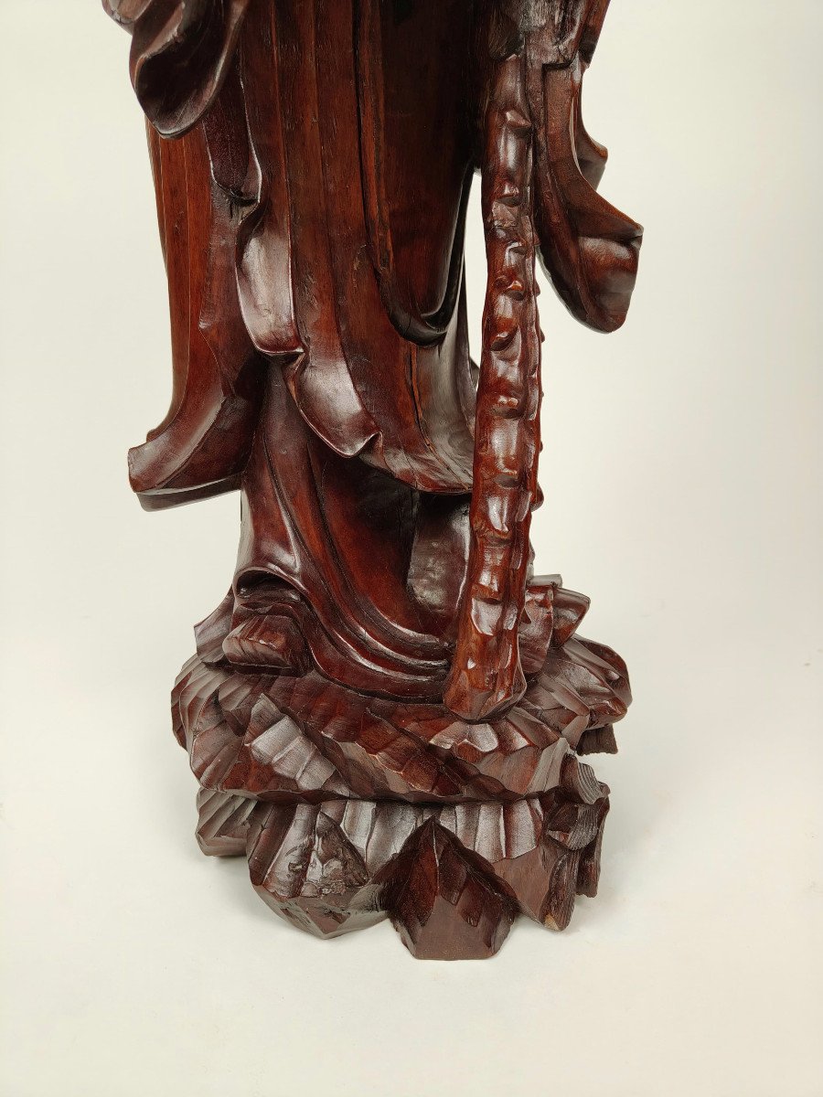 Teak Wood Carving Of A Sage - Circa 1890, China-photo-6