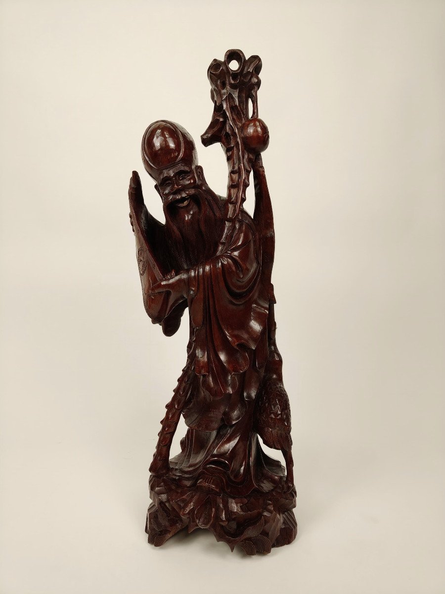 Teak Wood Carving Of A Sage - Circa 1890, China